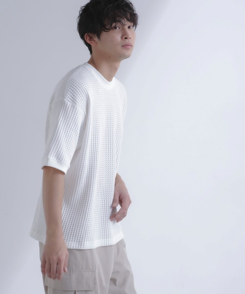 NANO universe（ナノユニバース）の「オニワッフルビッグTシャツ 五分袖（Tシャツ/カットソー・メンズ・ブルーグレー/ホワイト/スミクロ・M/L/XL）」の20枚目の写真