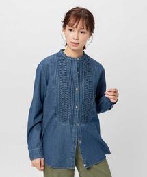 【SOMETHING】バンドカラーデニムシャツ