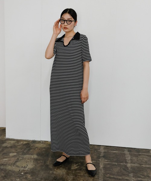 select MOCA（セレクトモカ）の「【サイズ展開あり】テレコロングポロワンピース（ワンピース・レディース・ブラック/アイボリー/ブラック系その他・MEDIUM/SMALL/X-SMALL）」の3枚目の写真