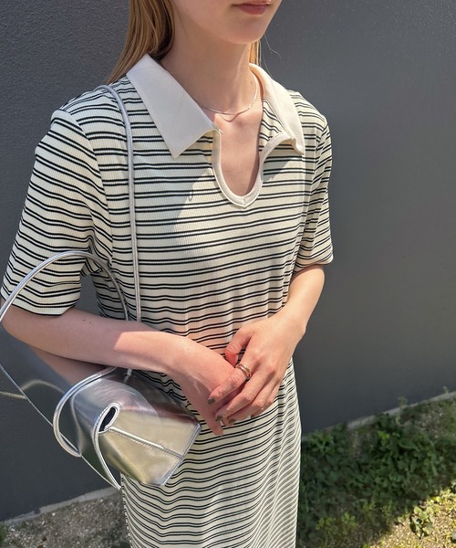 select MOCA（セレクトモカ）の「【サイズ展開あり】テレコロングポロワンピース（ワンピース・レディース・ブラック/アイボリー/ブラック系その他・MEDIUM/SMALL/X-SMALL）」の13枚目の写真