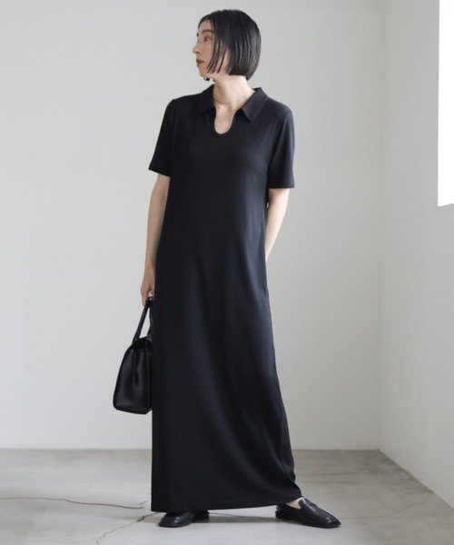 サイズ展開あり】テレコロングポロワンピース（ワンピース）｜select