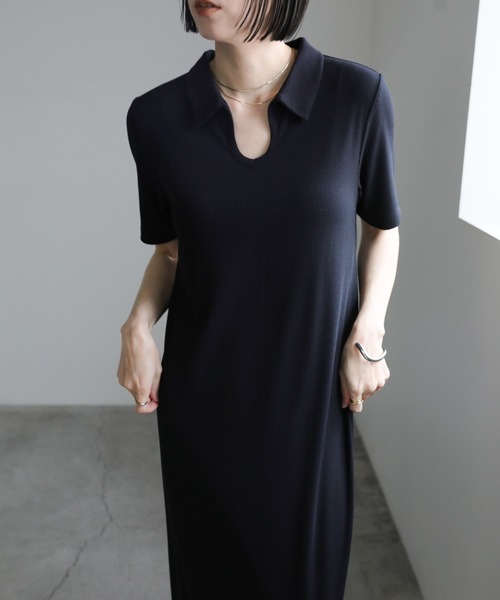 select MOCA（セレクトモカ）の「【サイズ展開あり】テレコロングポロワンピース（ワンピース・レディース・ブラック/アイボリー/ブラック系その他・MEDIUM/SMALL/X-SMALL）」の18枚目の写真