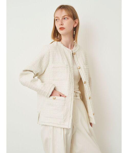 ELENDEEK（エレンディーク）の「ツイードジャケット（ノーカラージャケット・レディース・オフホワイト/ブラック・FREE）」の3枚目の写真
