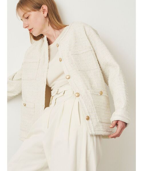 ELENDEEK（エレンディーク）の「ツイードジャケット（ノーカラージャケット・レディース・オフホワイト/ブラック・FREE）」の8枚目の写真