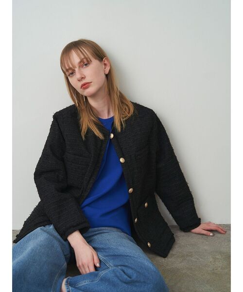 ELENDEEK（エレンディーク）の「ツイードジャケット（ノーカラージャケット・レディース・オフホワイト/ブラック・FREE）」の19枚目の写真