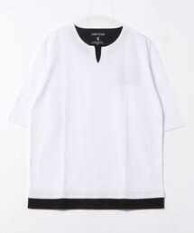 汗染みの目立たないTシャツ ZEROSTAIN ゼロステイン フェイクレイヤード ビッグキーネックTシャツ 防汚 UVカット 撥水