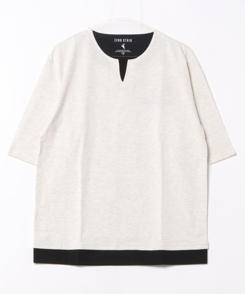 JEANS MATE(ジーンズメイト)の「汗染みの目立たないTシャツ ZEROSTAIN ゼロステイン フェイクレイヤード ビッグキーネックTシャツ 防汚 UVカット 撥水(Tシャツ/カットソー・メンズ・チャコールグレー/オフホワイト/ブルー/ホワイト/ミント・MEDIUM/LARGE/X-LARGE)」の2枚目の写真