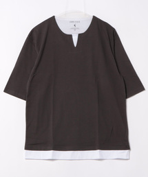 汗染みの目立たないTシャツ ZEROSTAIN ゼロステイン フェイクレイヤード ビッグキーネックTシャツ 防汚 UVカット 撥水