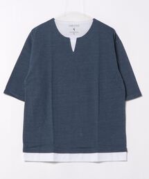 汗染みの目立たないTシャツ ZEROSTAIN ゼロステイン フェイクレイヤード ビッグキーネックTシャツ 防汚 UVカット 撥水