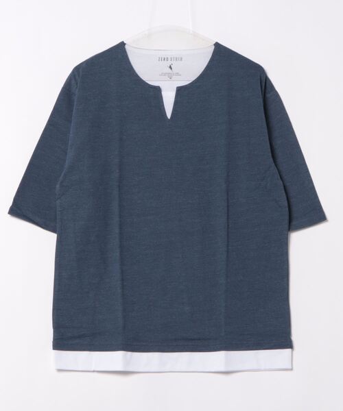 JEANS MATE(ジーンズメイト)の「汗染みの目立たないTシャツ ZEROSTAIN ゼロステイン フェイクレイヤード ビッグキーネックTシャツ 防汚 UVカット 撥水(Tシャツ/カットソー・メンズ・チャコールグレー/オフホワイト/ブルー/ホワイト/ミント・MEDIUM/LARGE/X-LARGE)」の5枚目の写真