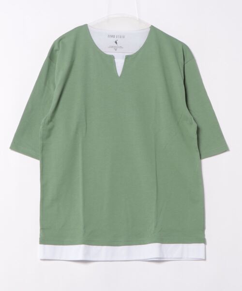 JEANS MATE(ジーンズメイト)の「汗染みの目立たないTシャツ ZEROSTAIN ゼロステイン フェイクレイヤード ビッグキーネックTシャツ 防汚 UVカット 撥水(Tシャツ/カットソー・メンズ・チャコールグレー/オフホワイト/ブルー/ホワイト/ミント・MEDIUM/LARGE/X-LARGE)」の4枚目の写真