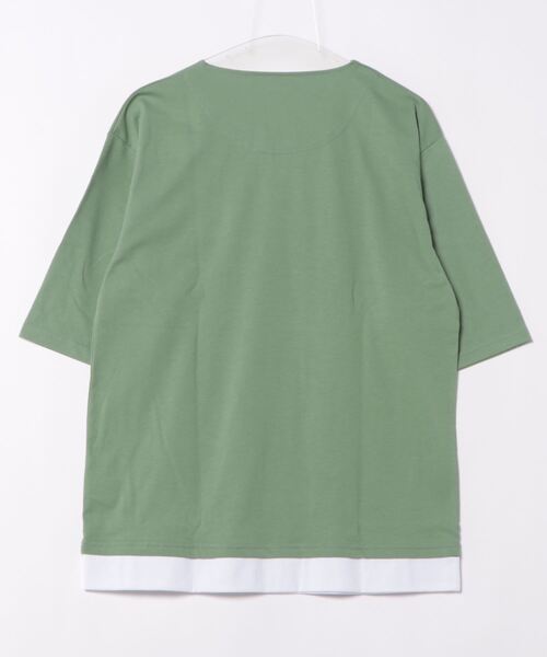 JEANS MATE(ジーンズメイト)の「汗染みの目立たないTシャツ ZEROSTAIN ゼロステイン フェイクレイヤード ビッグキーネックTシャツ 防汚 UVカット 撥水(Tシャツ/カットソー・メンズ・チャコールグレー/オフホワイト/ブルー/ホワイト/ミント・MEDIUM/LARGE/X-LARGE)」の6枚目の写真