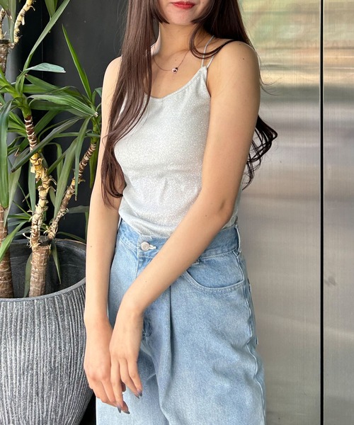 INGNI（イング）の「バッククロスラメキャミソール（キャミソール・レディース・ブラック/グレー・M）」の5枚目の写真