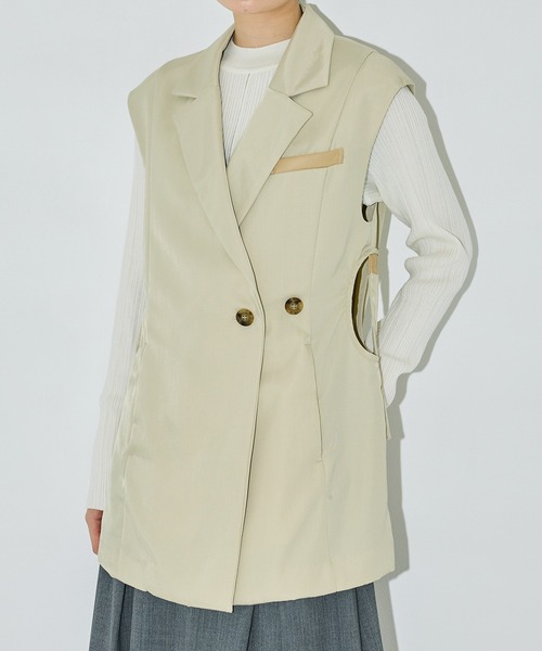 PUBLIC TOKYO（パブリックトウキョウ）の「サークルホールジレ（テーラードジャケット・レディース・アイボリー/ブラック・1/2）」の16枚目の写真