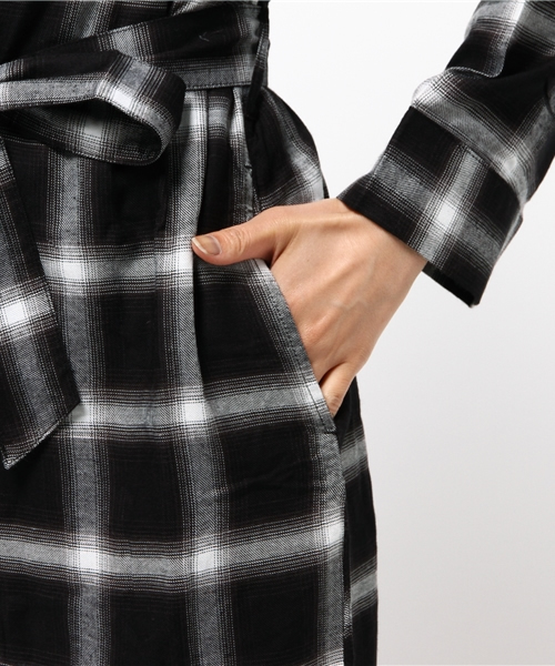 WEGO（ウィゴー）の「WEGO/オンブレチェックガウンコート（チェスターコート・レディース・レッド系その他/ブラック系その他・FREE）」の5枚目の写真