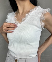 背中あきVネック レース ノースリーブタンクトップ