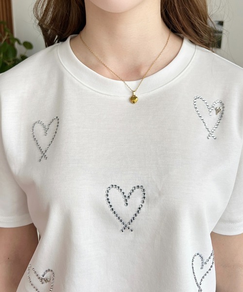 LOULOU select(ルルセレクト)の「ラインストーンハート柄半袖Tシャツ(Tシャツ/カットソー・レディース・ブラック/オフホワイト・M)」の9枚目の写真
