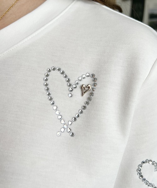 LOULOU select(ルルセレクト)の「ラインストーンハート柄半袖Tシャツ(Tシャツ/カットソー・レディース・ブラック/オフホワイト・M)」の11枚目の写真