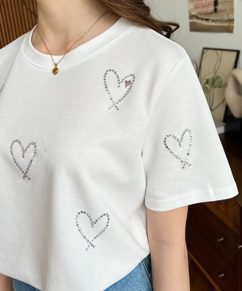 LOULOU select(ルルセレクト)の「ラインストーンハート柄半袖Tシャツ(Tシャツ/カットソー・レディース・ブラック/オフホワイト・M)」の10枚目の写真