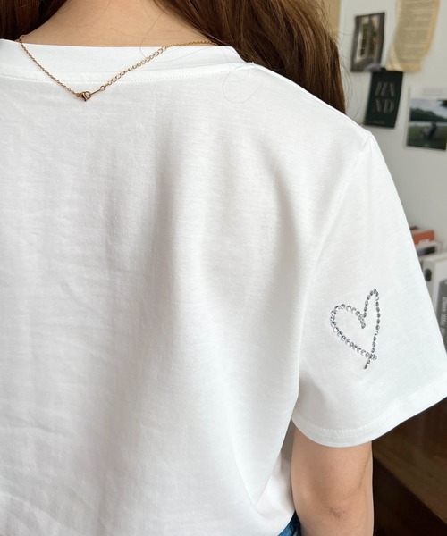 LOULOU select(ルルセレクト)の「ラインストーンハート柄半袖Tシャツ(Tシャツ/カットソー・レディース・ブラック/オフホワイト・M)」の12枚目の写真