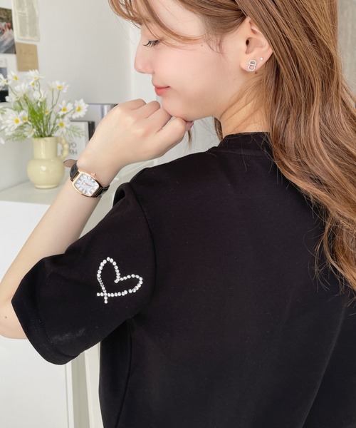 LOULOU select(ルルセレクト)の「ラインストーンハート柄半袖Tシャツ(Tシャツ/カットソー・レディース・ブラック/オフホワイト・M)」の17枚目の写真
