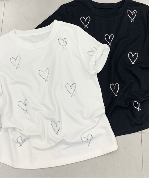 LOULOU select(ルルセレクト)の「ラインストーンハート柄半袖Tシャツ(Tシャツ/カットソー・レディース・ブラック/オフホワイト・M)」の18枚目の写真