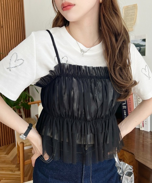 LOULOU select(ルルセレクト)の「ラインストーンハート柄半袖Tシャツ(Tシャツ/カットソー・レディース・ブラック/オフホワイト・M)」の19枚目の写真