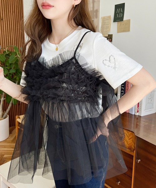 LOULOU select(ルルセレクト)の「ラインストーンハート柄半袖Tシャツ(Tシャツ/カットソー・レディース・ブラック/オフホワイト・M)」の20枚目の写真