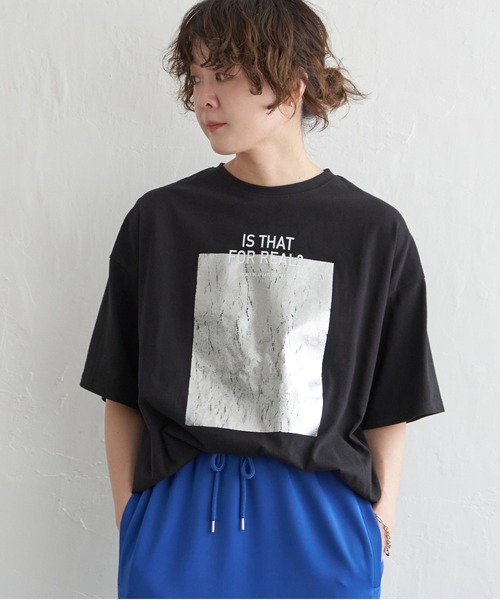 notch.（ノッチ）の「ロゴ箔プリントオーバーサイズTシャツ（Tシャツ/カットソー・レディース・ブラック/オフホワイト・M）」の2枚目の写真