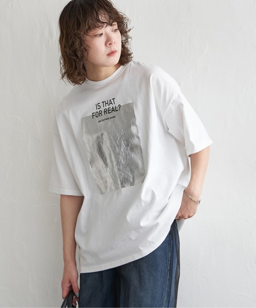 ●新品未使用●ano● ロゴ Tシャツ●Lサイズ（水色×シルバー） ＋アクスタ 高身長 綿100％すっきりシルエットロゴプリントTシャツ （トール