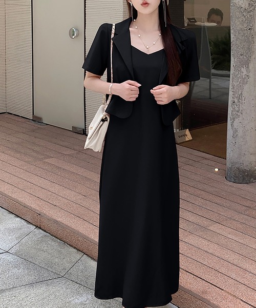 Doula Doula(ドゥーラドゥーラ)の「セットアップ 半袖シャツジャケット&キャミワンピース 2点セット(ワンピース・レディース・ピンク/ベージュ/ブラック・FREE)」の2枚目の写真