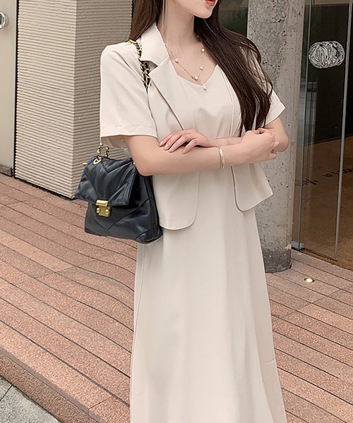 Doula Doula(ドゥーラドゥーラ)の「セットアップ 半袖シャツジャケット&キャミワンピース 2点セット(ワンピース・レディース・ピンク/ベージュ/ブラック・FREE)」の4枚目の写真