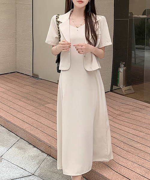 Doula Doula(ドゥーラドゥーラ)の「セットアップ 半袖シャツジャケット&キャミワンピース 2点セット(ワンピース・レディース・ピンク/ベージュ/ブラック・FREE)」の5枚目の写真