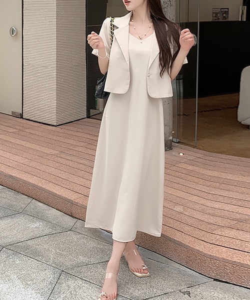 Doula Doula(ドゥーラドゥーラ)の「セットアップ 半袖シャツジャケット&キャミワンピース 2点セット(ワンピース・レディース・ピンク/ベージュ/ブラック・FREE)」の6枚目の写真