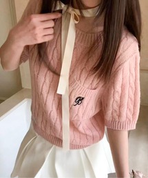 SPIGA | ケーブル編みポケット刺繍半袖ニット(ニット/セーター)