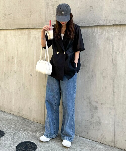 fredy emue(フレディエミュ)の「シアー半袖ダブルジャケット(ダウンジャケット/コート・レディース・ブラック/オフホワイト・38)」の17枚目の写真