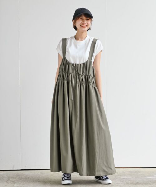 シャーリングジャンパースカート緑 シャーリングジャンパースカート緑 シャーリングジャンパースカート緑