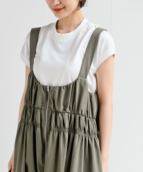 シャーリングジャンパースカート緑 rps（アールピーエス）の「フロントZIPシャーリングジャンスカ