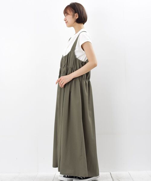 シャーリングジャンパースカート緑 rps（アールピーエス）の「フロントZIPシャーリング