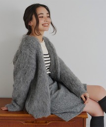 モヘアライクVネックシャギーニットカーディガン
