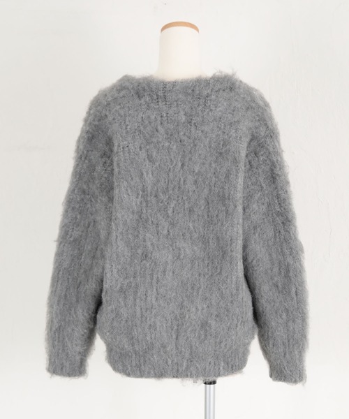 W.L.T グレー Vネックモヘアカーディガン Lサイズ forksy.】モヘアニットVネックビッグシルエットカーディガン forksy