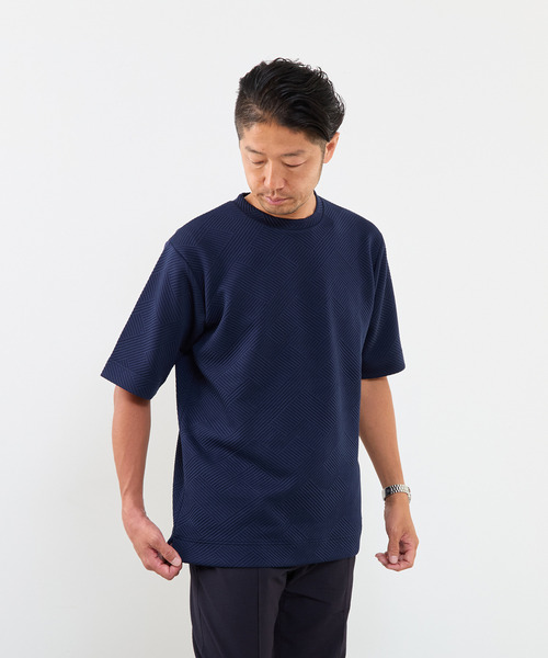 MEN'S MELROSE(メンズメルローズ)の「ブリスタージャガードクルーネックTシャツ(Tシャツ/カットソー・メンズ・ブラウン/ネイビー/ホワイト・3/2/4)」の1枚目の写真