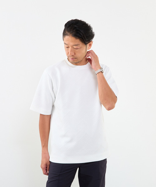MEN'S MELROSE(メンズメルローズ)の「ブリスタージャガードクルーネックTシャツ(Tシャツ/カットソー・メンズ・ブラウン/ネイビー/ホワイト・3/2/4)」の2枚目の写真