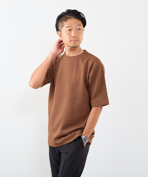 MEN'S MELROSE(メンズメルローズ)の「ブリスタージャガードクルーネックTシャツ(Tシャツ/カットソー・メンズ・ブラウン/ネイビー/ホワイト・3/2/4)」の10枚目の写真
