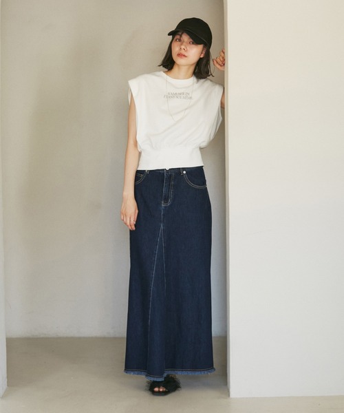 ロエベ ベロア アシンメトリースカート デニム風プリント SALON adam et ropé(サロン アダム エ ロペ) / 【セットアップ