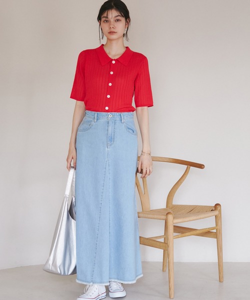 ROPE' PICNIC（ロペピクニック）の「【3サイズ展開】セミフレアロング箔プリントデニムスカート（デニムスカート・レディース・サックスブルー/ネイビー・36/38/40）」の13枚目の写真