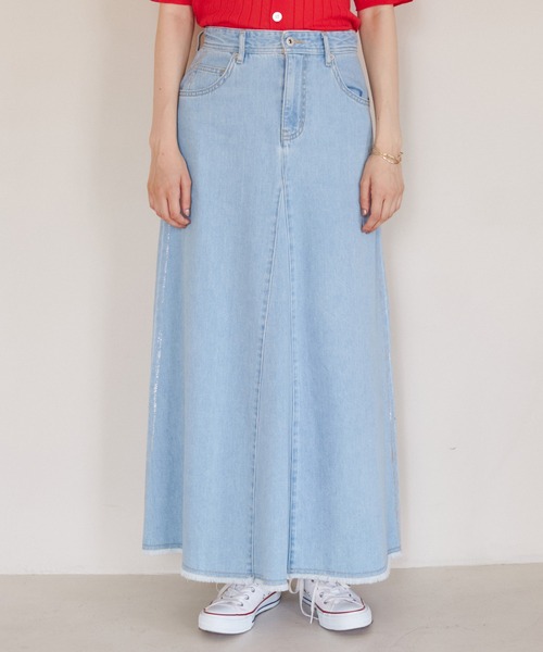 ROPE' PICNIC（ロペピクニック）の「【3サイズ展開】セミフレアロング箔プリントデニムスカート（デニムスカート・レディース・サックスブルー/ネイビー・36/38/40）」の20枚目の写真