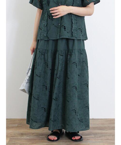 Samansa Mos2（サマンサ モスモス）の「カットワーク刺繍切替スカート（スカート・レディース・ブラック/オフホワイト/グリーン・F）」の3枚目の写真