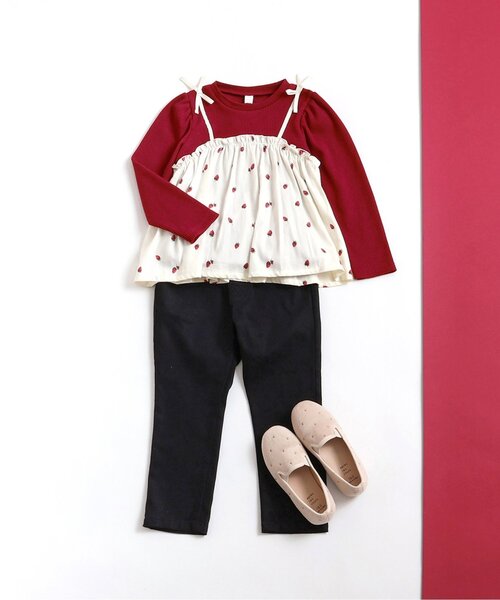 apres les cours（アプレレクール）の「ワッフルドッキングフレアTシャツ（Tシャツ/カットソー・キッズ・ブラック/サックスブルー/ピンク/レッド・80/90/100/110/120/130/140）」の17枚目の写真