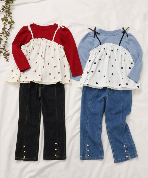 apres les cours（アプレレクール）の「ワッフルドッキングフレアTシャツ（Tシャツ/カットソー・キッズ・ブラック/サックスブルー/ピンク/レッド・80/90/100/110/120/130/140）」の15枚目の写真